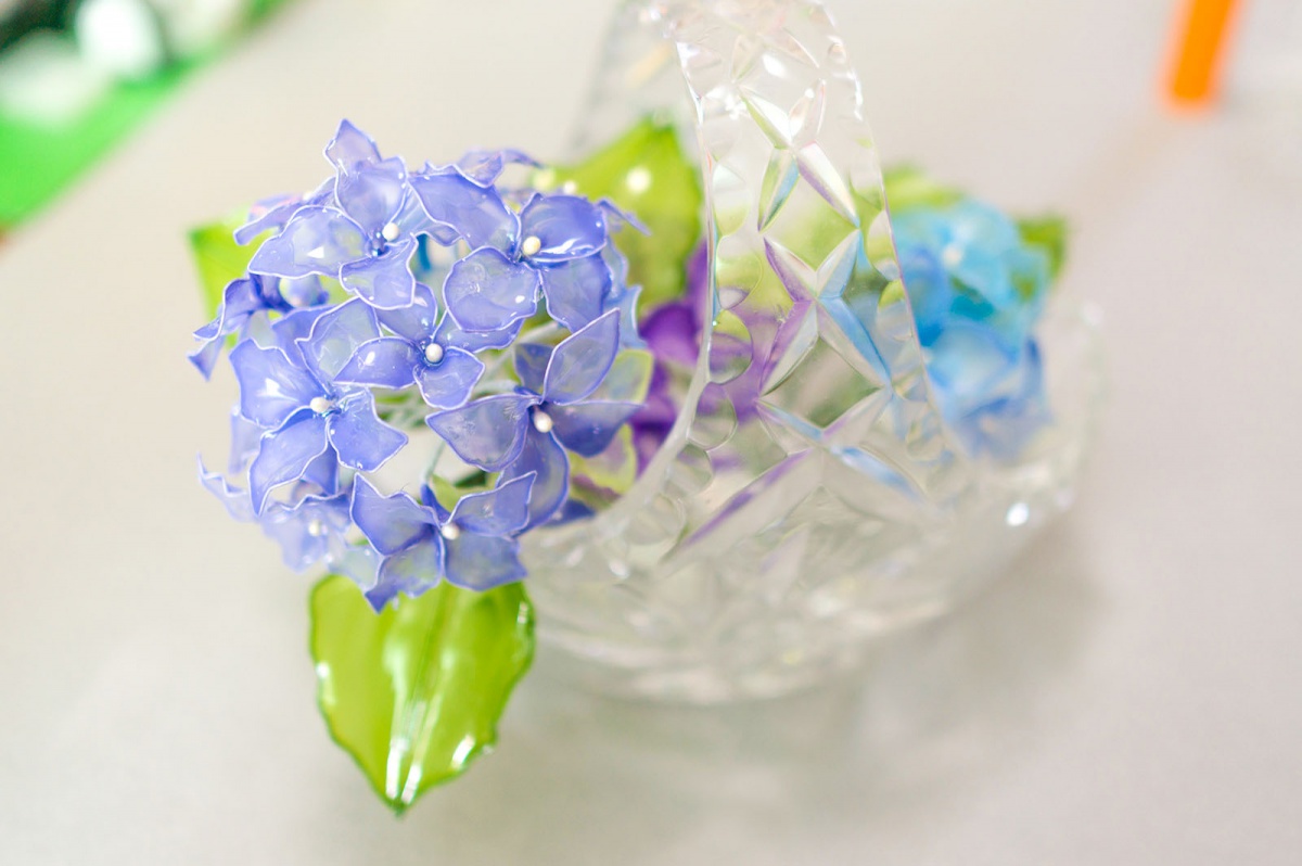 ミニ紫陽花3色　アメリカンフラワー(ディップフラワー)
